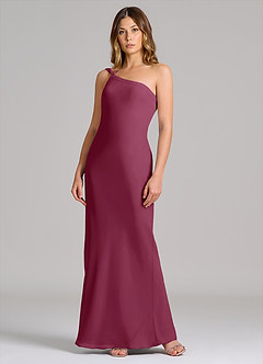 Azazie Monroe Bridesmaid Dresses Mulberry Sheath One Shoulder Chiffon Dress image3