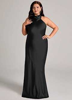 Azazie Velli Bridesmaid Dresses Black Mermaid High Neck Stretch Satin Dress image8