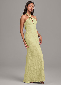 Azazie Ailany Robes de demoiselle d'honneur Robe Trapèze en Blumen-Burnout Plissée Sorbet Citron image6