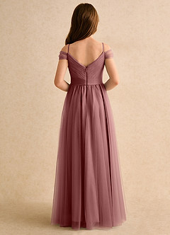 Azazie Yuna Girls Formal Abiti da Ragazza di Fiori Abito A-Line in Tulle a Spalla Scoperta Rosa Del Deserto image2