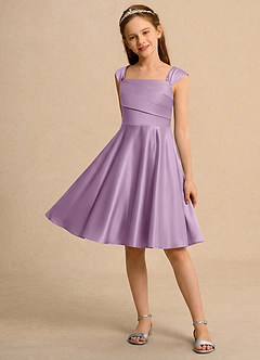 Azazie Budle Girls Formal Flower Girl Dresses Wisteria A-Line Pleated Matte Satin Dress image3