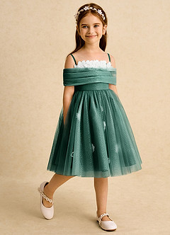 Azazie May vestidos de niña de las flores Vestido de Esmeralda de Tul de Princesa con Plisado image4