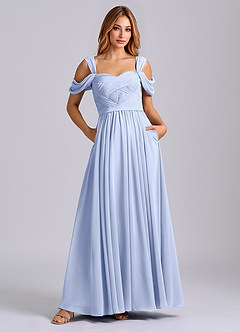 Azazie Koa 신부 들러리 드레스 A라인 오프 더 숄더 쉬폰 바닥 길이 드레스 image1