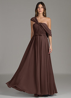 Azazie Nyah Bridesmaid Dresses Ganache A-Line Off the Shoulder Chiffon Dress image3