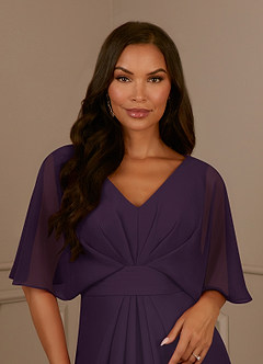 Azazie Oksana Mother of the Bride Dresses Plum A-Line V-Neck Pleated Chiffon Dress image4
