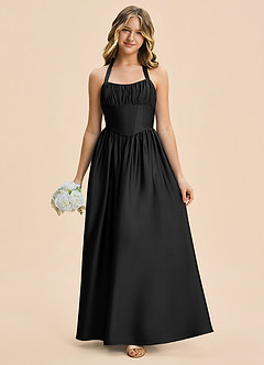 Azazie Kyrie Junior Linia A Plisowana Satyna elastyczna Długość podłogi Młodsza Druhna Sukienka image4