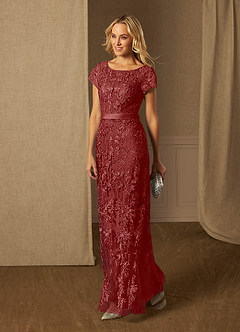 Azazie Dorit Mother of the Bride Dresses Rust Sheath Scoop Lace Dress image3