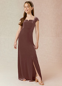 Azazie Gabi Junior Espresso A-Line Velvet Dress image3