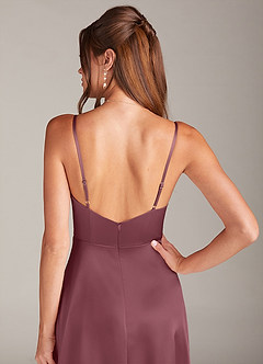 Azazie Sarella Robes de demoiselle d'honneur Robe Trapèze en Satin extensible Plissé Rose Du Désert image5