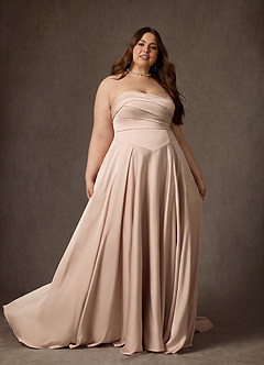 Azazie Alta Vestidos de novia Vestido Rosa Inglesa de Satén Elástico de Línea A con Palabra de honor image6