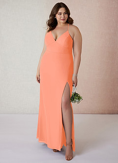 Azazie Becca Bridesmaid Dresses Sunset Sheath V-Neck Chiffon Dress image7