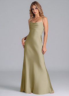 Azazie Seema Bridesmaid Dresses Moss Green Mermaid Corset Stretch Satin Dress image3