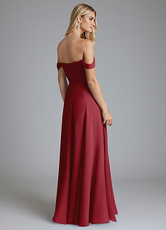 Azazie Seriana Final Sale Pomegranate A-Line Off the Shoulder Chiffon Dress image2