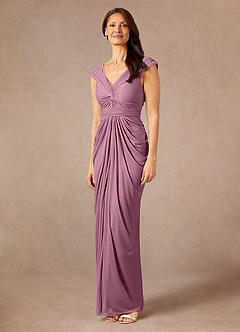 Azazie Lisolette Mother of the Bride Dresses Vintage Mauve Sheath Pleated Mesh Dress image4