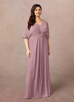 Azazie Oksana Mother of the Bride Dresses Dusty Rose A-Line V-Neck Pleated Chiffon Dress image6