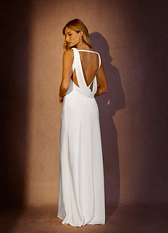 Azazie Juliette Wedding Dresses Diamond White Sheath Crepe Back Satin Dress image3