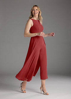Azazie Anitta Mother of the Bride Dresses Rust Jumpsuit/Pantsuit Pleated Stretch Crepe Dress image4