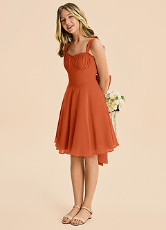 Azazie Arie Junior Burnt Orange A-Line Ruched Chiffon Dress image2