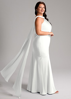 Azazie Kinsley Vestidos de madrinha de casamento Vestido Branco de Cetim elástico de sereia com Racha Lateral image9