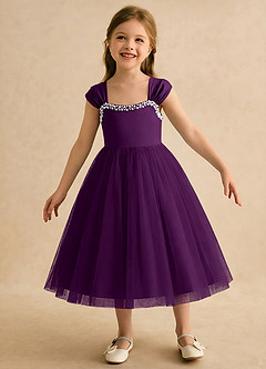 Azazie Yosemite Flower Girl Dresses Grape Ball-Gown Sweetheart Neckline Tulle Dress image4