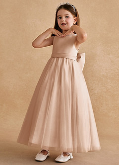 Azazie Cookie Robe Demoiselle D'honneur Fillette Robe Trapèze en Tulle Arc Rose Perle image4