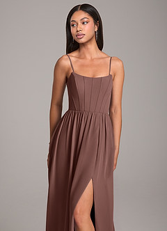 Azazie Kailee Bridesmaid Dresses Espresso A-Line with Pockets Chiffon Dress image2