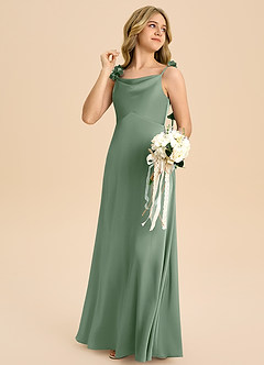 Azazie Gumdrop Junior Matcha Empire Pleated Stretch Satin Dress image4