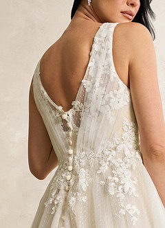 Azazie Alemia Wedding Dresses Diamond White Champagne A-Line Lace Tulle Dress image12