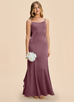 Azazie Lioren Junior Amethyst Sheath Bow Stretch Satin Dress image2