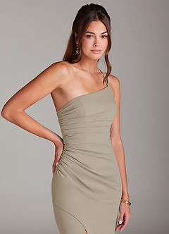 Azazie Eren Brautjungfernkleider Etui One-Shoulder Stretch-Krepp Kleid Taupe image6