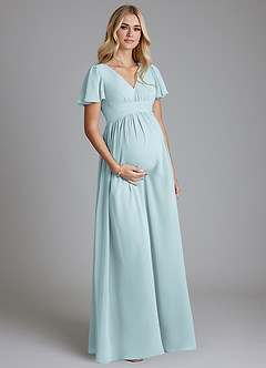 Azazie Verna Maternity Bridesmaid Dresses A-Line V-Neck Ruched Chiffon Floor-Length Dress image3