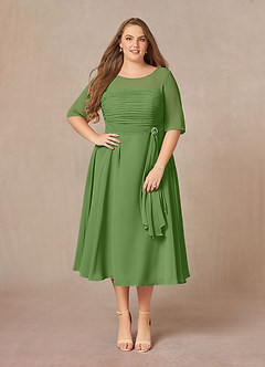 Azazie Naomi Abiti per la Madre della Sposa Abito A-Line in Chiffon Plissettato con Scollo a Barca Basilico image10