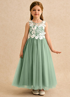 Azazie Mixie vestidos de niña de las flores Vestido de Matcha de Encaje de Corte Princesa image5