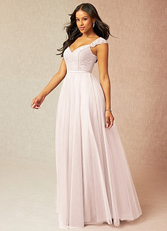 Azazie Luxi Bridesmaid Dresses Rose Petal A-Line Pleated Tulle Dress image3