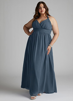 Azazie Ashia Schlussverkauf A-Linie Plissee Chiffon Kleid Neptunblau image7