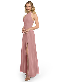 Azazie Clarice Bridesmaid Dresses Dusty Rose A-Line Halter Chiffon Dress image2
