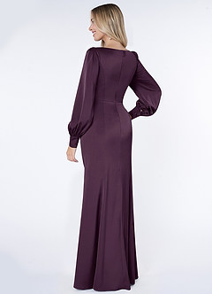 Azazie Raye Bridesmaid Dresses Plum Mermaid Long Sleeve Stretch Satin Dress image4