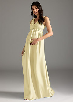 Azazie Yetta Maternity Bridesmaid Dresses A-Line Pleated Stretch Satin Floor-Length Dress image1