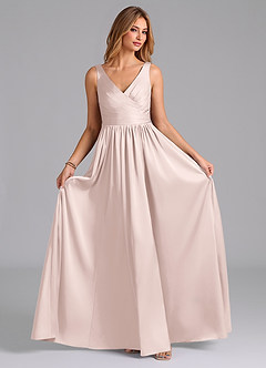 Azazie Keyla Bridesmaid Dresses Blushing Pink A-Line Pleated Stretch Satin Dress image4