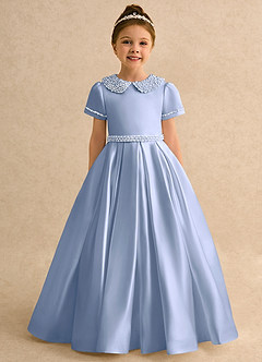 Azazie Gabriella Flower Girl Dresses Ice Ball-Gown with Sleeves Matte Satin Dress image4