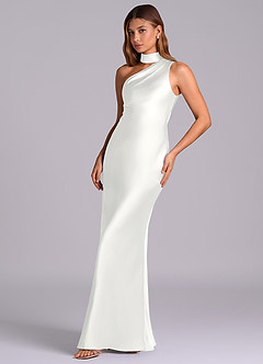 Azazie Seona Morsiusneito Mekot Mrenneito Yksi olkapää Joustava satiini Lattian pituus Pukeutua image6