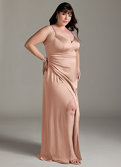Azazie Marchella Bridesmaid Dresses Rose Gold A-Line Corset Stretch Satin Dress image9