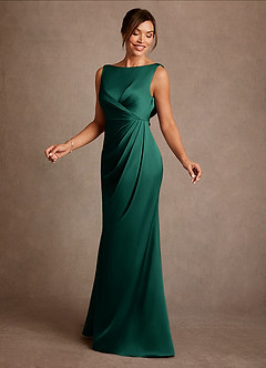 Azazie Baltimore Mother of the Bride Dresses Emerald A-Line Pleated Stretch Satin Dress image3