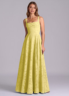 Azazie Shaude Vestidos de damas de honor Vestido de Canario de Devorado Floral de Corte en A con Plisado image6