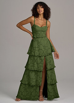 Azazie Romie Robes de demoiselle d'honneur Robe Trapèze en Blumen-Burnout Corset Olive image1