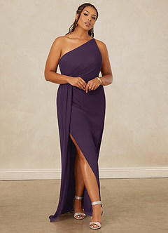 Christian Siriano Bridal for Azazie 1003 Bridesmaid Dresses Plum Sheath One Shoulder Chiffon Dress image8