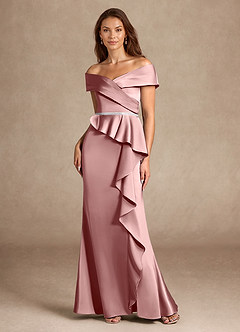 Azazie Dareia Mother of the Bride Dresses Dusty Rose Mermaid Off the Shoulder Stretch Satin Dress image6