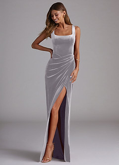 Azazie Mero Bridesmaid Dresses French Lilac Sheath Pleated Velvet Dress image1