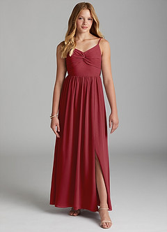 Azazie Zeya Junior Pomegranate A-Line Chiffon Dress image3