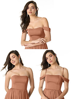 Azazie Morana Bridesmaid Dresses Bronzer A-Line Off the Shoulder Stretch Satin Convertible Dress image10